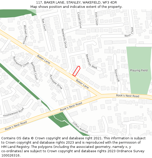 117, BAKER LANE, STANLEY, WAKEFIELD, WF3 4DR: Location map and indicative extent of plot