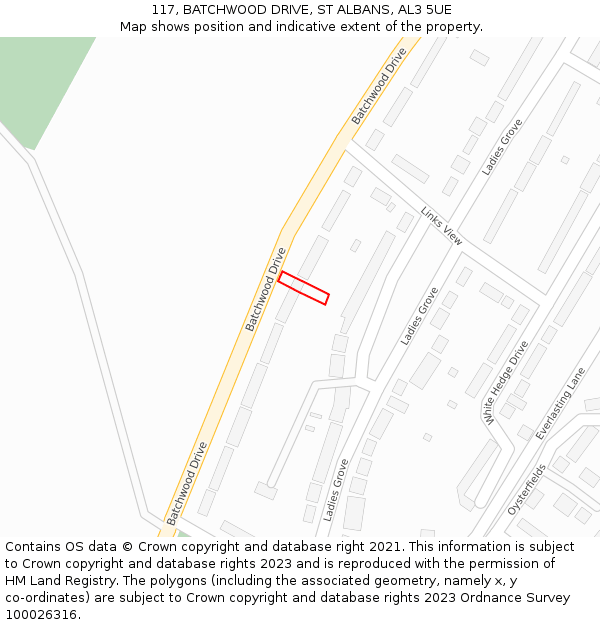 117, BATCHWOOD DRIVE, ST ALBANS, AL3 5UE: Location map and indicative extent of plot