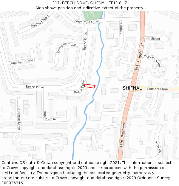 117, BEECH DRIVE, SHIFNAL, TF11 8HZ: Location map and indicative extent of plot