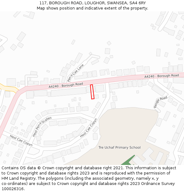 117, BOROUGH ROAD, LOUGHOR, SWANSEA, SA4 6RY: Location map and indicative extent of plot