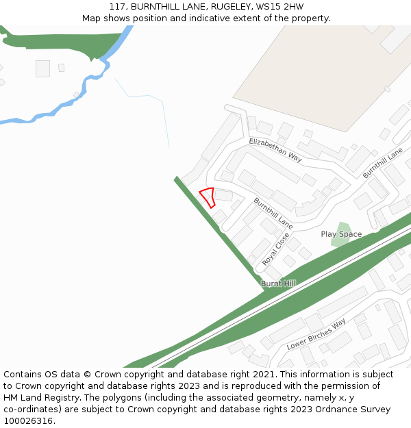 117, BURNTHILL LANE, RUGELEY, WS15 2HW: Location map and indicative extent of plot