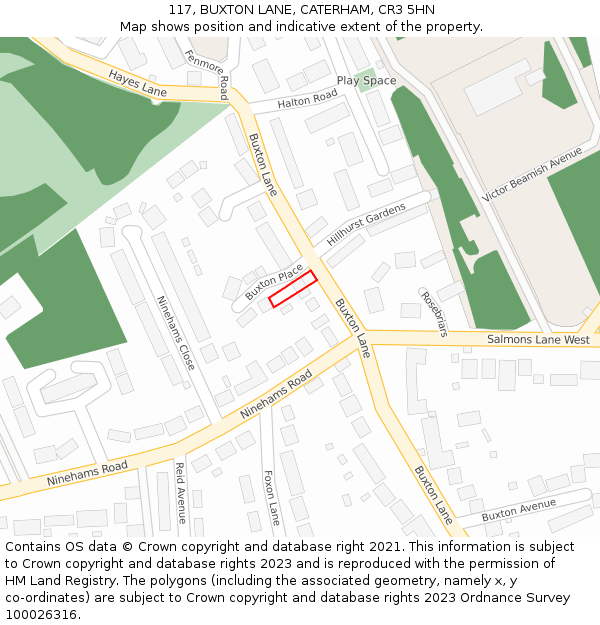 117, BUXTON LANE, CATERHAM, CR3 5HN: Location map and indicative extent of plot