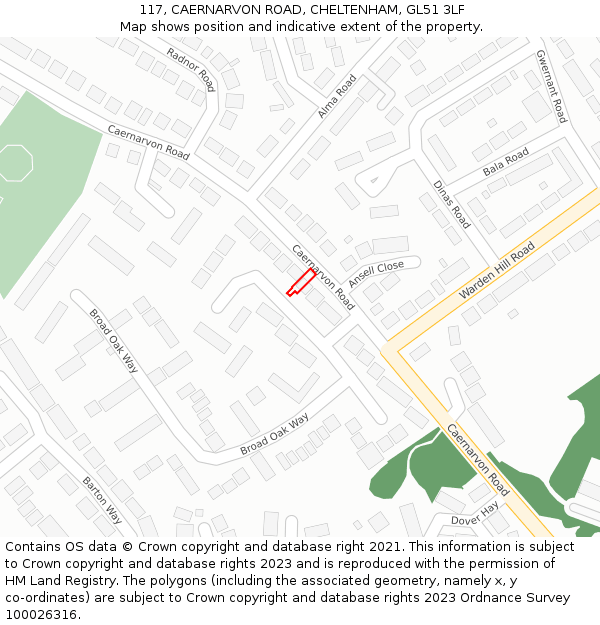 117, CAERNARVON ROAD, CHELTENHAM, GL51 3LF: Location map and indicative extent of plot