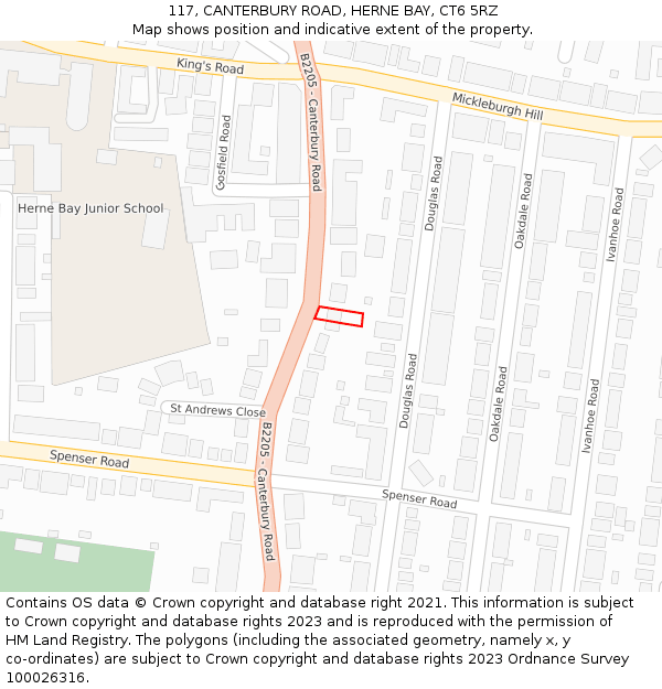 117, CANTERBURY ROAD, HERNE BAY, CT6 5RZ: Location map and indicative extent of plot