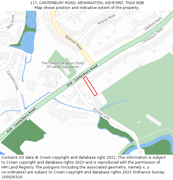 117, CANTERBURY ROAD, KENNINGTON, ASHFORD, TN24 9QB: Location map and indicative extent of plot