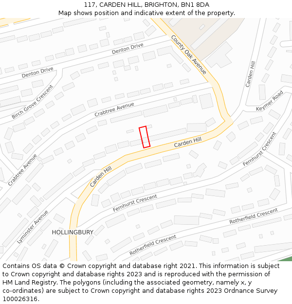 117, CARDEN HILL, BRIGHTON, BN1 8DA: Location map and indicative extent of plot