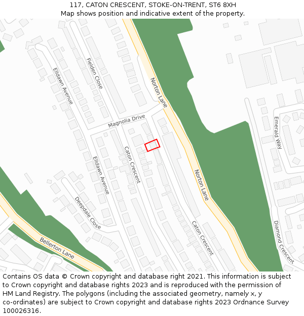 117, CATON CRESCENT, STOKE-ON-TRENT, ST6 8XH: Location map and indicative extent of plot