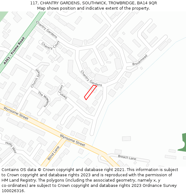 117, CHANTRY GARDENS, SOUTHWICK, TROWBRIDGE, BA14 9QR: Location map and indicative extent of plot