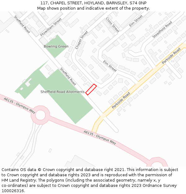 117, CHAPEL STREET, HOYLAND, BARNSLEY, S74 0NP: Location map and indicative extent of plot