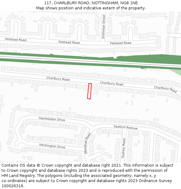 117, CHARLBURY ROAD, NOTTINGHAM, NG8 1NE: Location map and indicative extent of plot