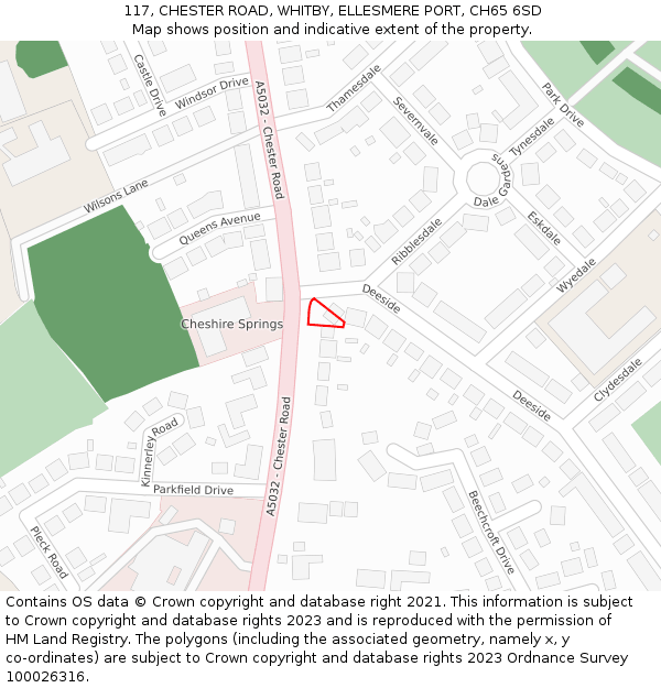 117, CHESTER ROAD, WHITBY, ELLESMERE PORT, CH65 6SD: Location map and indicative extent of plot