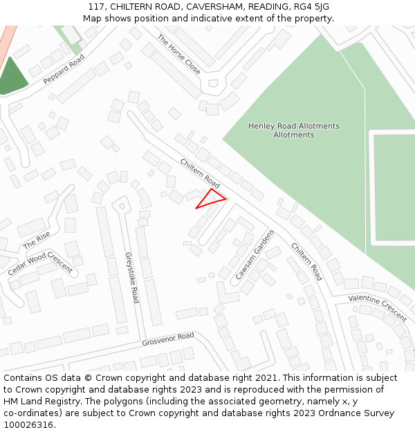 117, CHILTERN ROAD, CAVERSHAM, READING, RG4 5JG: Location map and indicative extent of plot