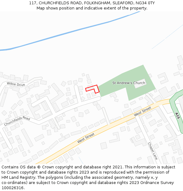 117, CHURCHFIELDS ROAD, FOLKINGHAM, SLEAFORD, NG34 0TY: Location map and indicative extent of plot