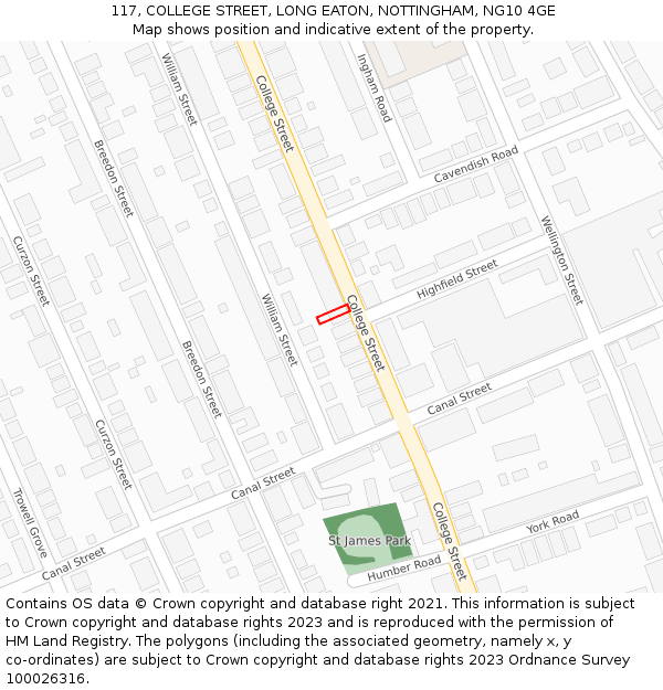 117, COLLEGE STREET, LONG EATON, NOTTINGHAM, NG10 4GE: Location map and indicative extent of plot