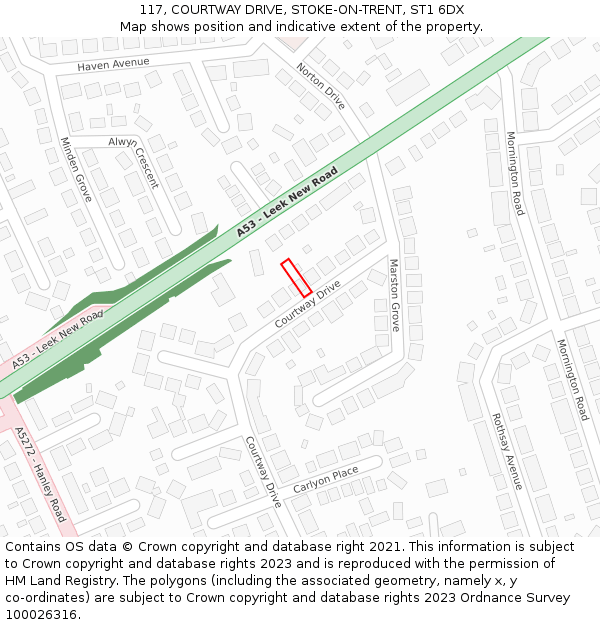 117, COURTWAY DRIVE, STOKE-ON-TRENT, ST1 6DX: Location map and indicative extent of plot