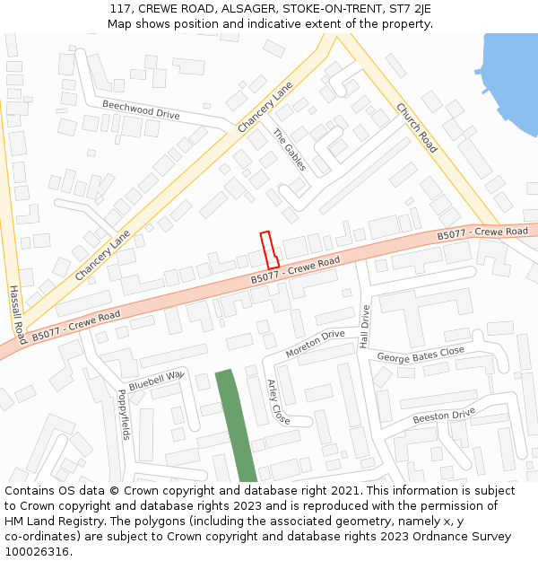 117, CREWE ROAD, ALSAGER, STOKE-ON-TRENT, ST7 2JE: Location map and indicative extent of plot