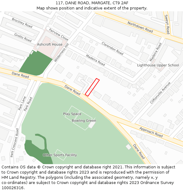 117, DANE ROAD, MARGATE, CT9 2AF: Location map and indicative extent of plot