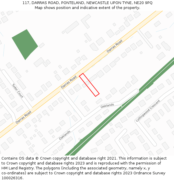 117, DARRAS ROAD, PONTELAND, NEWCASTLE UPON TYNE, NE20 9PQ: Location map and indicative extent of plot