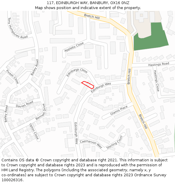 117, EDINBURGH WAY, BANBURY, OX16 0NZ: Location map and indicative extent of plot