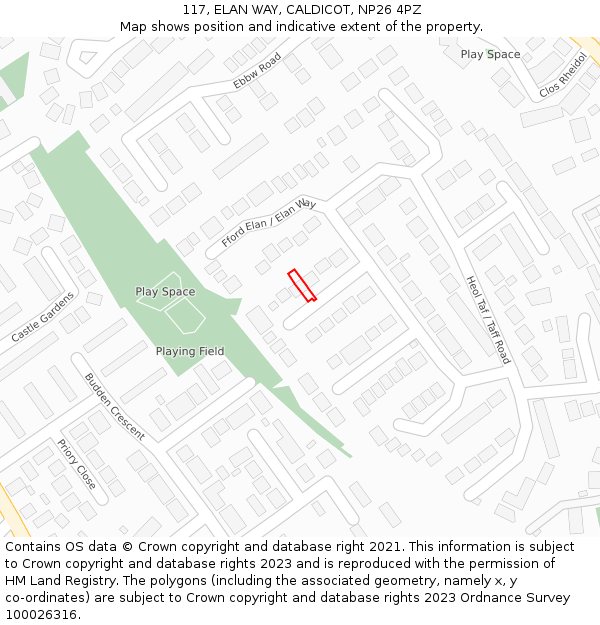 117, ELAN WAY, CALDICOT, NP26 4PZ: Location map and indicative extent of plot