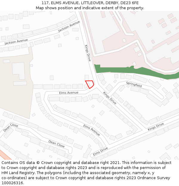 117, ELMS AVENUE, LITTLEOVER, DERBY, DE23 6FE: Location map and indicative extent of plot