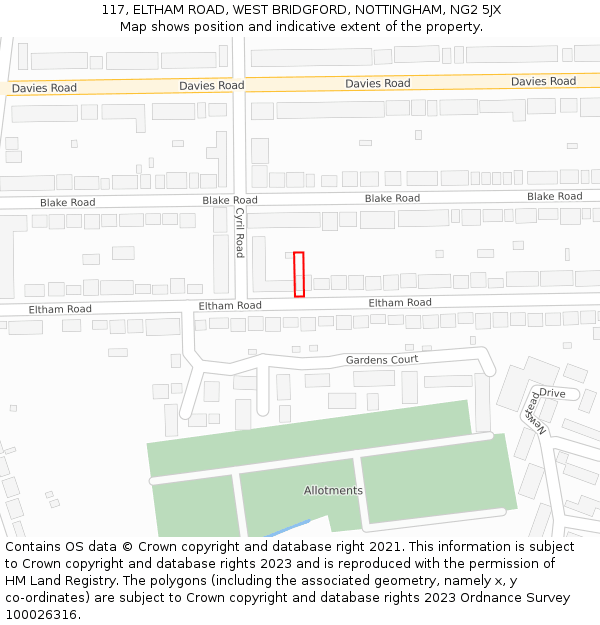 117, ELTHAM ROAD, WEST BRIDGFORD, NOTTINGHAM, NG2 5JX: Location map and indicative extent of plot