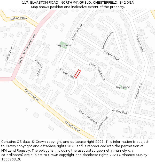 117, ELVASTON ROAD, NORTH WINGFIELD, CHESTERFIELD, S42 5GA: Location map and indicative extent of plot