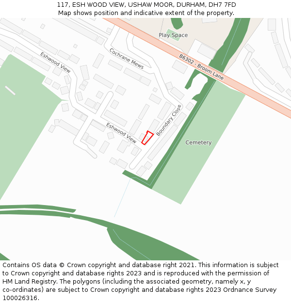 117, ESH WOOD VIEW, USHAW MOOR, DURHAM, DH7 7FD: Location map and indicative extent of plot