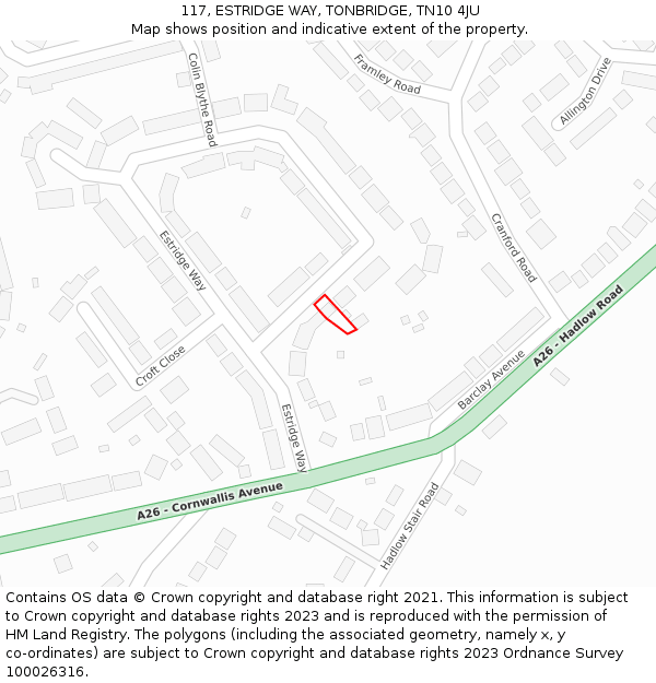 117, ESTRIDGE WAY, TONBRIDGE, TN10 4JU: Location map and indicative extent of plot