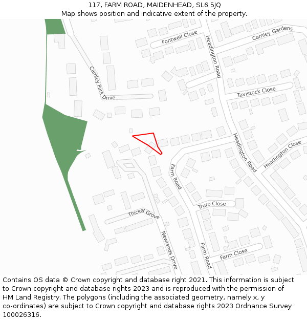 117, FARM ROAD, MAIDENHEAD, SL6 5JQ: Location map and indicative extent of plot