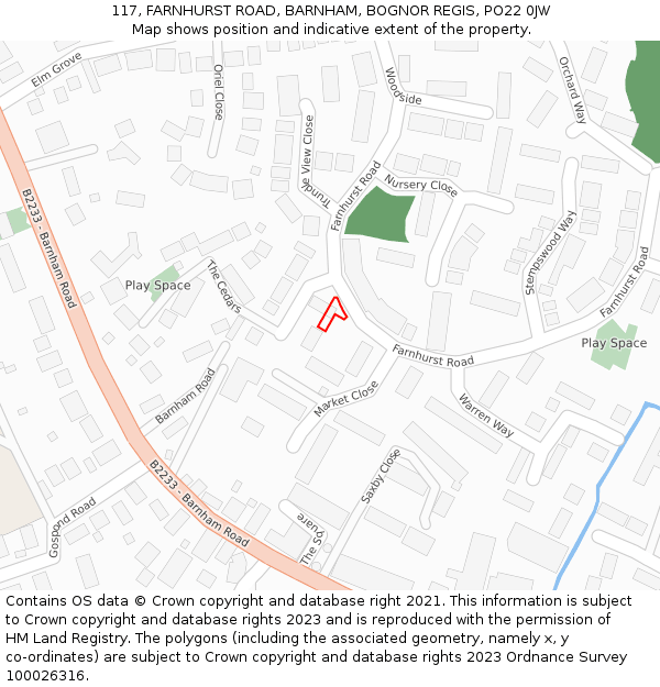 117, FARNHURST ROAD, BARNHAM, BOGNOR REGIS, PO22 0JW: Location map and indicative extent of plot