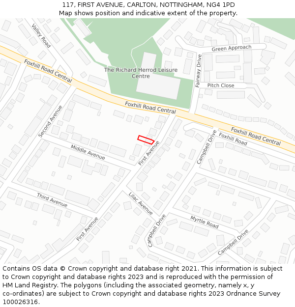 117, FIRST AVENUE, CARLTON, NOTTINGHAM, NG4 1PD: Location map and indicative extent of plot