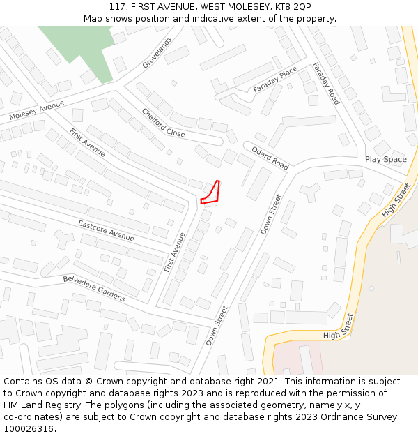 117, FIRST AVENUE, WEST MOLESEY, KT8 2QP: Location map and indicative extent of plot