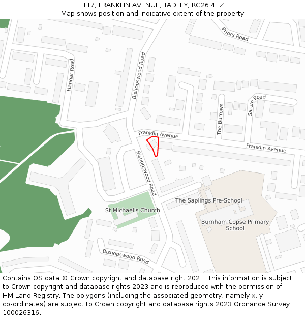 117, FRANKLIN AVENUE, TADLEY, RG26 4EZ: Location map and indicative extent of plot