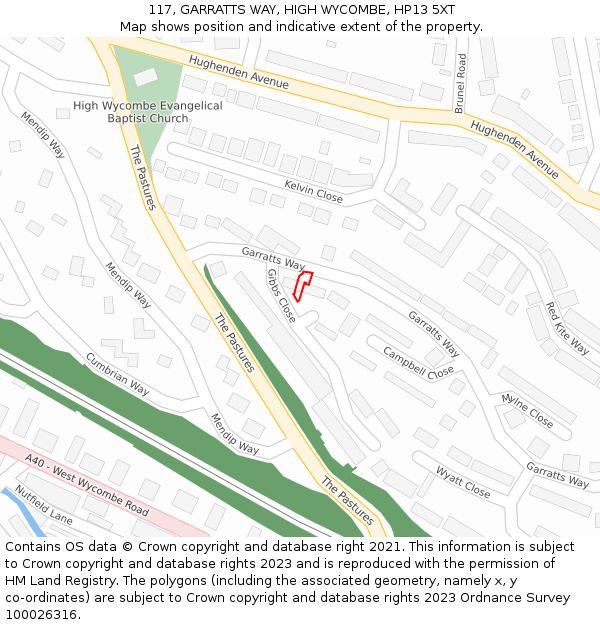 117, GARRATTS WAY, HIGH WYCOMBE, HP13 5XT: Location map and indicative extent of plot