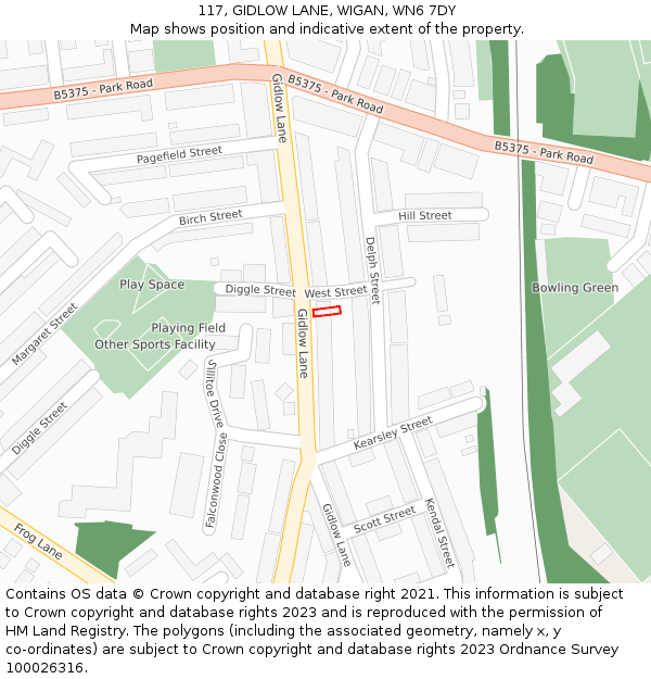 117, GIDLOW LANE, WIGAN, WN6 7DY: Location map and indicative extent of plot