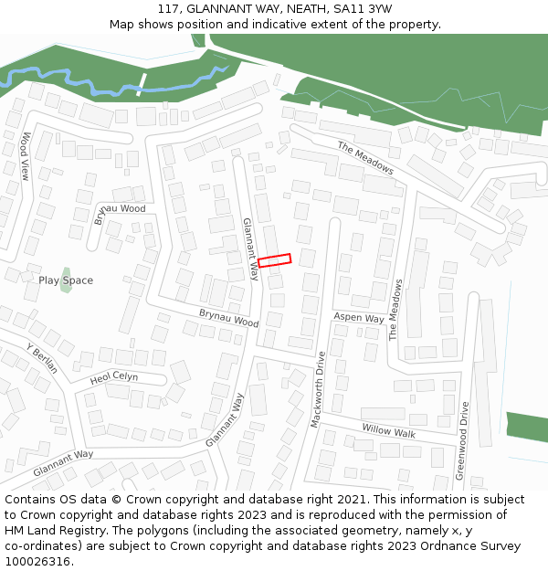 117, GLANNANT WAY, NEATH, SA11 3YW: Location map and indicative extent of plot