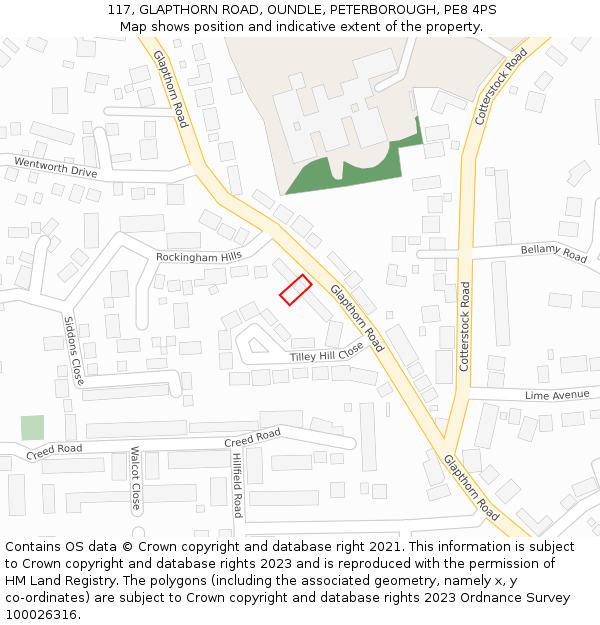 117, GLAPTHORN ROAD, OUNDLE, PETERBOROUGH, PE8 4PS: Location map and indicative extent of plot