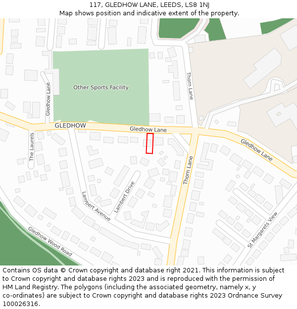 117, GLEDHOW LANE, LEEDS, LS8 1NJ: Location map and indicative extent of plot