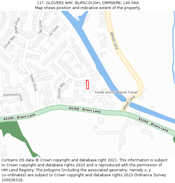 117, GLOVERS WAY, BURSCOUGH, ORMSKIRK, L40 5AA: Location map and indicative extent of plot