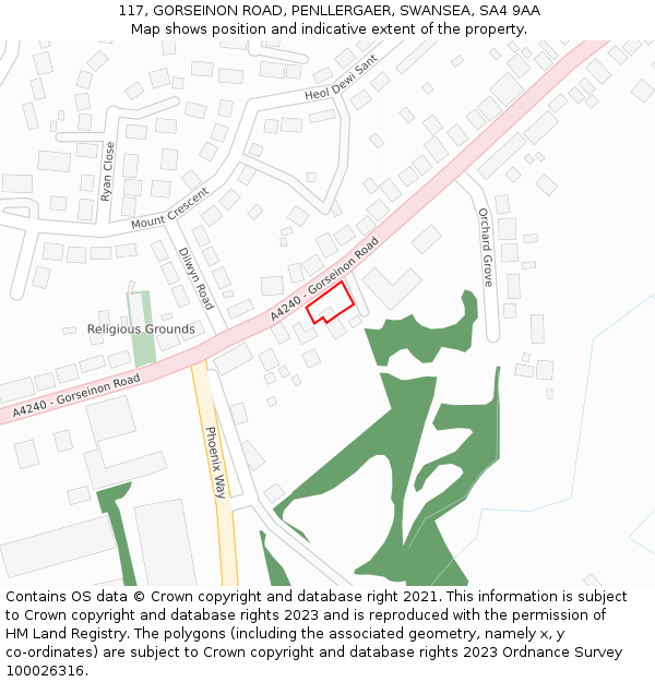 117, GORSEINON ROAD, PENLLERGAER, SWANSEA, SA4 9AA: Location map and indicative extent of plot