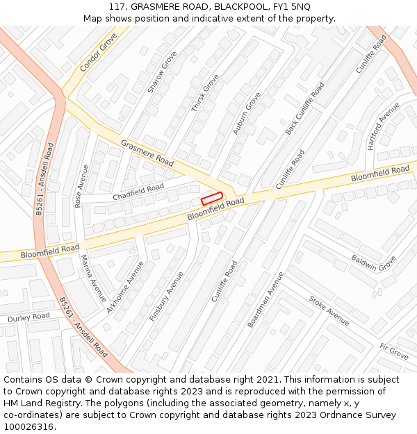 117, GRASMERE ROAD, BLACKPOOL, FY1 5NQ: Location map and indicative extent of plot