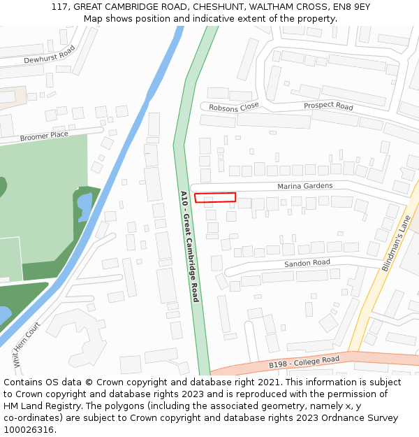 117, GREAT CAMBRIDGE ROAD, CHESHUNT, WALTHAM CROSS, EN8 9EY: Location map and indicative extent of plot
