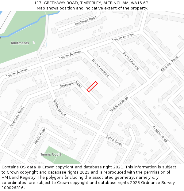 117, GREENWAY ROAD, TIMPERLEY, ALTRINCHAM, WA15 6BL: Location map and indicative extent of plot