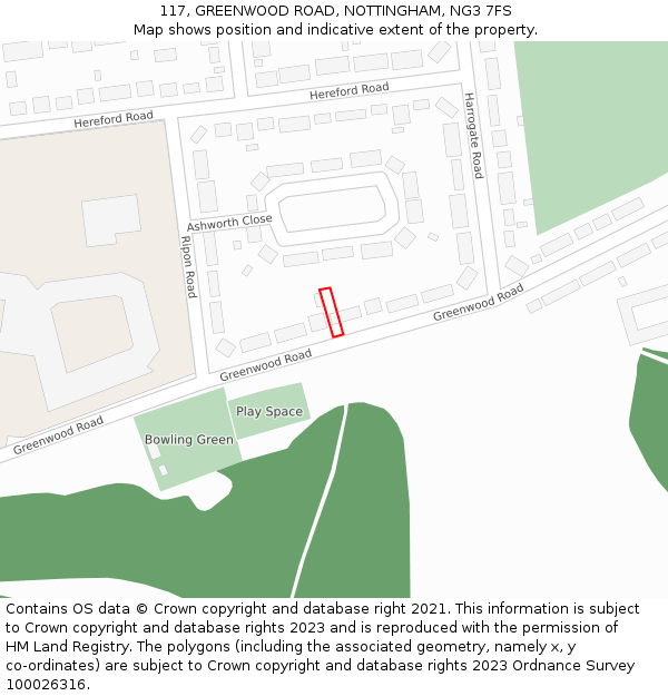 117, GREENWOOD ROAD, NOTTINGHAM, NG3 7FS: Location map and indicative extent of plot