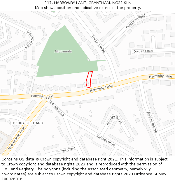 117, HARROWBY LANE, GRANTHAM, NG31 9LN: Location map and indicative extent of plot