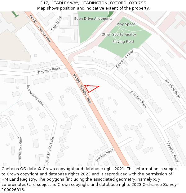 117, HEADLEY WAY, HEADINGTON, OXFORD, OX3 7SS: Location map and indicative extent of plot