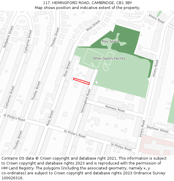 117, HEMINGFORD ROAD, CAMBRIDGE, CB1 3BY: Location map and indicative extent of plot