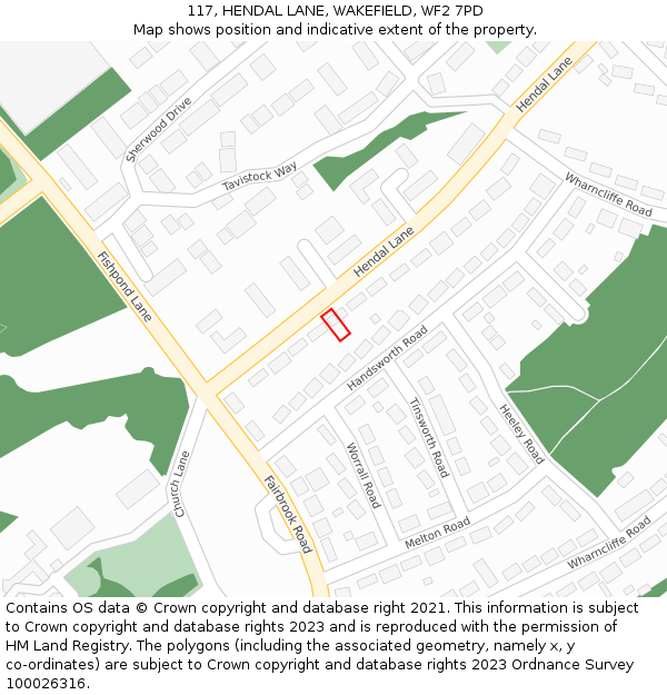 117, HENDAL LANE, WAKEFIELD, WF2 7PD: Location map and indicative extent of plot