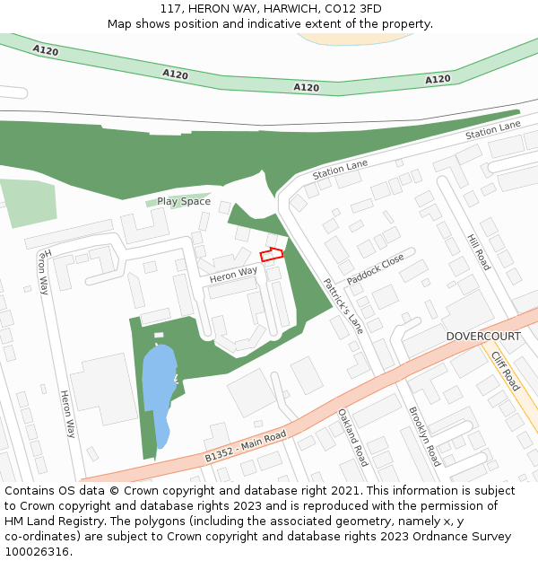 117, HERON WAY, HARWICH, CO12 3FD: Location map and indicative extent of plot